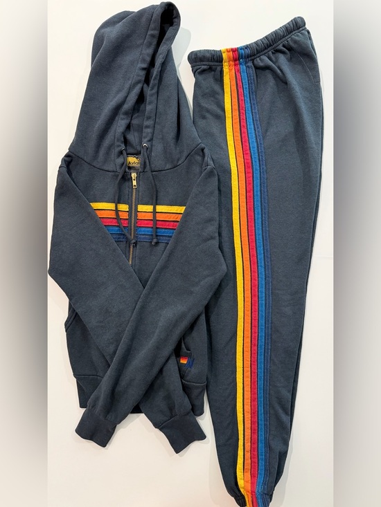 Aviator Nation Pants - Aviator Nation 5 Stripe Hoodie & Sweatpants Set XS/S Navy Charcoal